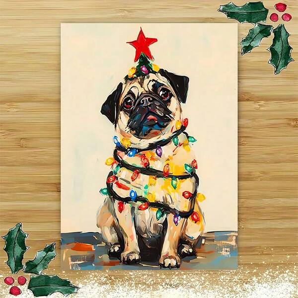 1 Peça Cartão de Natal Encantador com Tema de Pug com Envelope (11,94cm X 17,78cm) - Perfeito para Amigos, Família e Ocasiões Especiais, Cartão de Felicitações de Alta Qualidade para Férias (Com Envelope + Cartão de Felicitações) (11cm X 16cm) Cartão de Presente de Natal, Um Presente Adequado para Todos, Um Cartão Adequado para Dar a Colegas