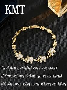 1 件铜镶嵌方晶锆石可爱大象设计女士时尚手链，优雅适合日常佩戴和派对 - 大象款 - 查看 6