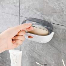 1pc Flip-Top Soap Dish, Water-Proof & Hole-Free Wall-Mounted Design, Special Drainage Storage Box For Bathroom, Suitable For Bathroom Storage, Toilet Organization, Soap Moisture-Proof Storage