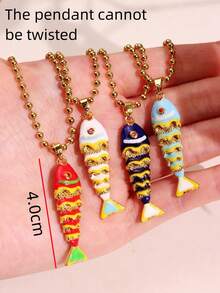 1 件彩色波西米亚风格手工串珠鱼吊坠不锈钢项链，DIY 精致百搭夏季珠宝，Y2K 个性化海洋风格女士珠宝 - 彩色 - 查看 5