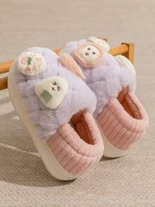 Pantuflas de suela gruesa unisex para niños, pantuflas cómodas para el hogar, pantuflas de pareja cálidas y esponjosas para otoño/invierno
