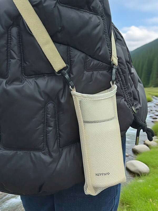 1-częściowa torba na butelkę z wodą, torba podróżna do przechowywania na zewnątrz, siateczkowa torebka na butelkę, odpowiednia do uprawiania turystyki pieszej, kempingu, jazdy na rowerze, wędkowania, pikniku i innych aktywności na świeżym powietrzu, lekka konstrukcja typu crossbody do noszenia butelki z wodą