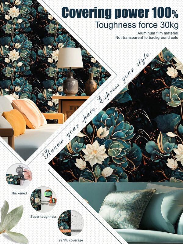 1 rollo de 1m/3m/5m de papel tapiz de estilo natural de arte floral y botánico vintage, adecuado para renovación del hogar, decoración de habitaciones, reacondicionamiento de gabinetes, decoración de baños, paredes de vinilo, papel tapiz de aluminio, con fondo no transparente, para cubrir manchas y defectos, flexible y resistente a desgarros, fácil de limpiar, papel tapiz autoadhesivo, papel de pared, pegatina de pared, decoración de pared