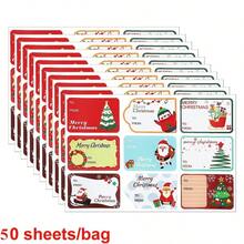 50 Sheets Festive Christmas Gift Tags - Self-Adhesive Holiday Labels With Santa, Reindeer, Snowmen & Holiday Designs, Red & White Paper Tags For Christmas Presents, Christmas Gift Tags