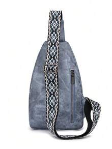 这款经典时尚的多功能纯色复古PU防水多层斜挎包，配有侧袋和多拉链封口。菱形肩带使其适合旅行和购物，也可作为胸包用于户外活动和运动。 - 藍色 - 查看 5