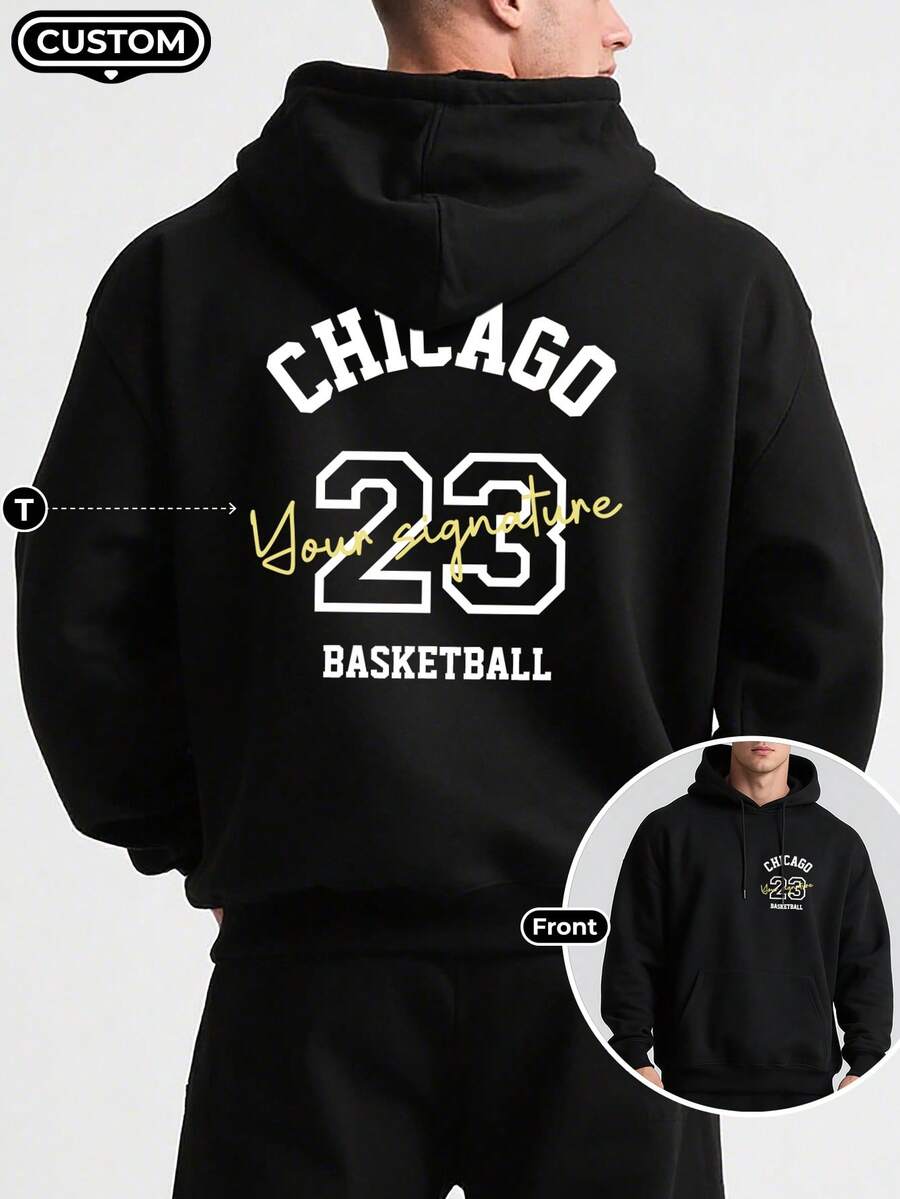 Customized Hoodie, Add Your Text And Photo/Couple/Family/Best Friend/Pet Photo, Christmas/Halloween, Men's Black Hoodie, Birthday/Valentine's Day/Father's Day/Party/Anniversary/Custom Design, Long Sleeve Top - Black - View 1