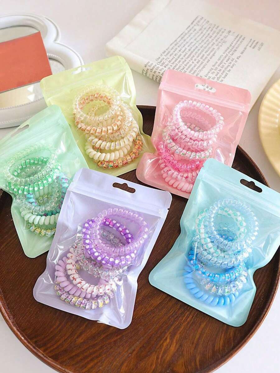 Candy-Colored Spiral Hair Ties Set 6pcs Bridesmaid Team Decor Bachelorette Party Bridal Shower Wedding Christmas Party Accessories Festive Hair Coils - 粉色 - 查看 1