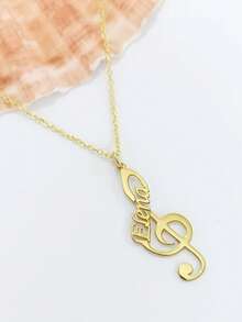 Personalized Music Note Necklace With Name - Stainless Steel Treble Clef Pendant, Suitable For Everyday Wear And Parties, Customized Music Necklace Gift, Classic Design, Exquisite Craftsmanship - Multicolor - View 5