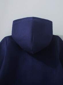 Young Boy's Solid Color Dual Pocket Casual Long Sleeve Hooded Jacket, Winter - Royal Blue - View 6