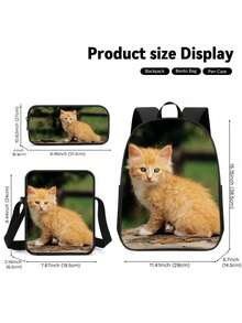 1 Set Mochila duradera de poliéster con elemento animal, incluye estuche para lápices para útiles de oficina, herramientas, conveniente para viajes al aire libre, picnic, mochila multifuncional tipo bandolera, regalo para volver a la escuela