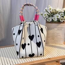 1 件心形条纹花卉手提包，大容量手提包，优雅旅行多功能手提包，配有可拆卸肩带 - 彩色 - 查看 9