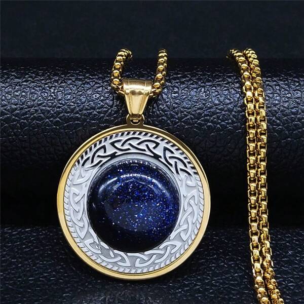 Sorcière Nœud Celtique Irlandais Pierre Naturelle Colliers en Acier Inoxydable Or Argent Couleur Pour Femmes/Hommes Bijoux