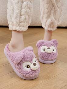 Cómodas pantuflas de peluche de oso, suela gruesa antideslizante, pantuflas cálidas para interiores para niñas, otoño/invierno