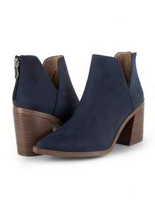 Womens Pointed Toe Ankle Boots Sock Booties Faux Suede Kitten Heel Stiletto Winter Shoes - Màu xanh hải quân - Xem 2