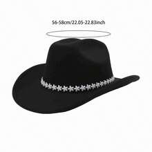 Adult Western Cowgirl Hats Fashionable Wide Brim Fedora Caps With Decorative Band For Daily Life And Party - Black - View 5