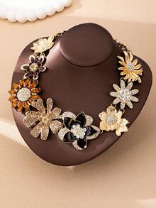 OABE 1pc Vintage Exaggerated Maximalist Floral Rhinestone Necklace, Charming Women's Necklace Suitable For Party, Banquet, Holiday, Wedding - Multicolor - View 2