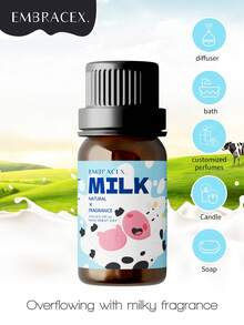 EMBRACEX. 10毫升牛奶香氛精油，牛奶香味持久，适用于加湿器、香薰机、蜡烛制作、车载空气清新剂，是送给女性、母亲、妻子、姐妹、青少年、女友的理想礼物。