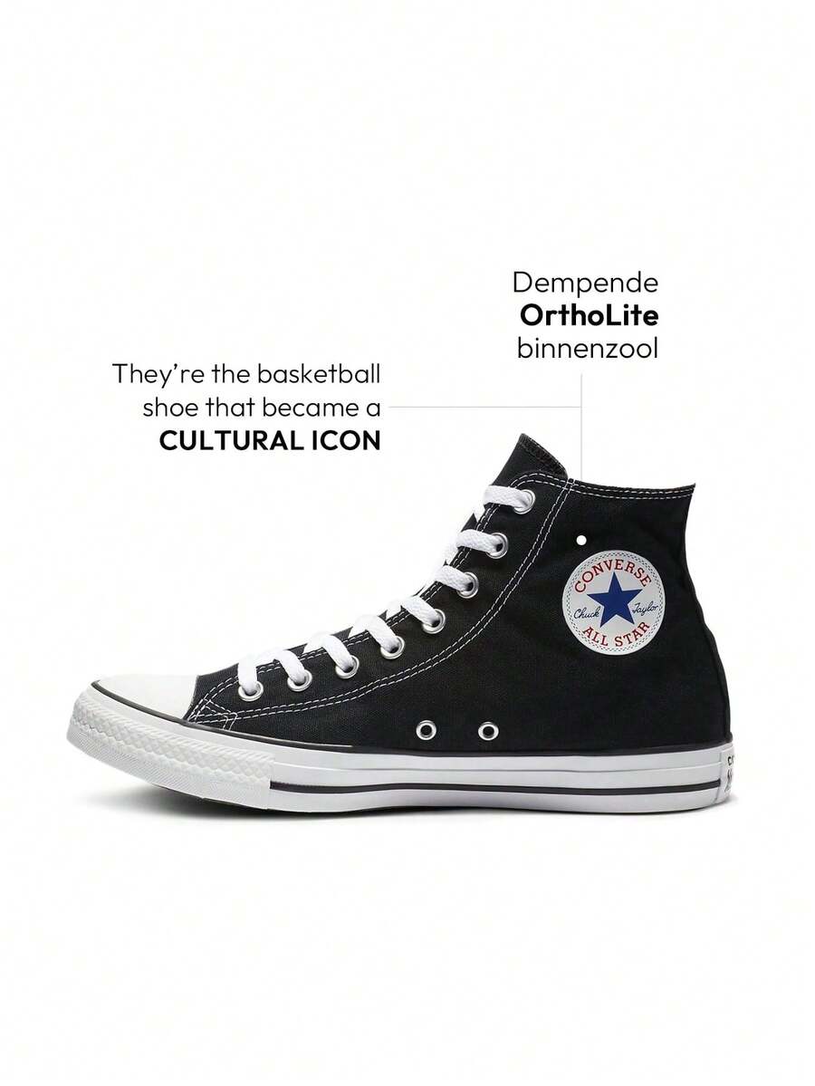 Converse Chuck Taylor All Star Hi 运动鞋休闲鞋高帮系带踝部支撑帆布透气耐用经典款式日常街头健身旅行男女通用黑色 M9160 - 黑色 - 查看 1