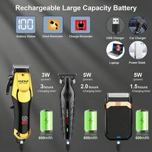 HIENA 三合一男士理容套装 - 专业 USB 充电式理容套装，包含理发器、电动剃须刀、细节修剪器，是父亲节礼物、迷你男士理发工具、情人节礼物和男士礼物的理想之选。 - 黑金 - 查看 6