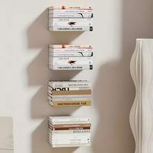 Invisible Bookshelf, Hidden Floating Shelf, Wall Hanging Book Storage Shelf, Wall Decoration, Aesthetic Room Decoration, Living Room, Study, Office, Bedroom Storage And Organization Room Decor - 白色 - 查看 3