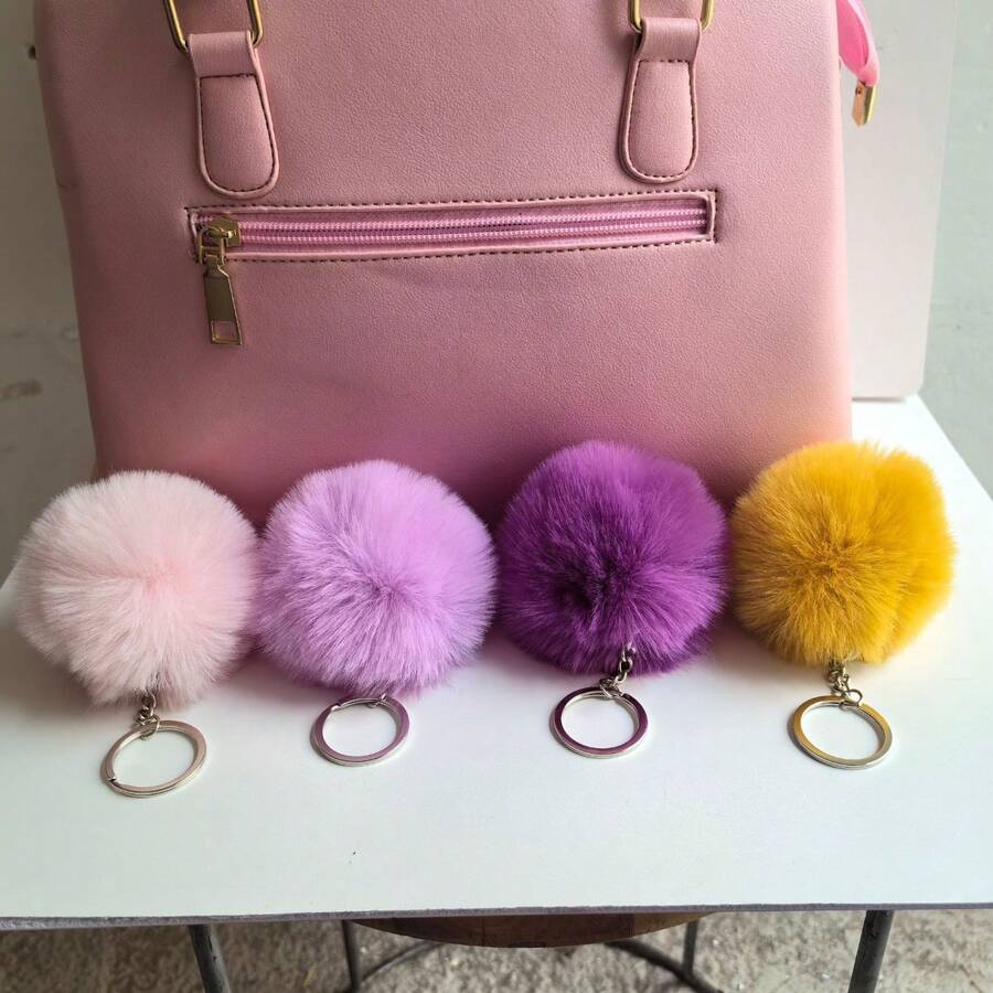 1 件男女通用毛绒球钥匙扣，卡通绒球吊坠装饰，适合送给朋友和家人仿兔毛球吊坠、钥匙扣、包袋配饰、绒球钥匙扣、蓬松仿兔毛绒球钥匙圈，适合女士吊坠配饰万圣节配饰教师节圣诞节礼物创意