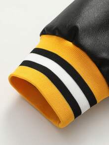 Men's Black Baseball Jacket High End Embroidered Leather Fashionable Street Style Sportswear Casual Classic Retro Sportswear Patchwork PU Long Sleeved Hip-Hop Motorcycle Jacket Coat