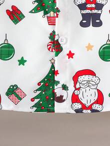 Boys' Christmas Santa Claus, Christmas Tree & Holiday Pattern Long Sleeve Collared Button-Up Shirt, Party Holiday Gift Top - White - View 7