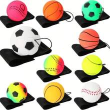 Durable Elastic Sports Ball With Wrist Strap, Includes Basketball, Soccer Ball, Baseball And Tennis Ball, No Power Required, No Feather Design, Suitable For Ages 14+, Best Outdoor Recreation And Exercise Choice, Perfect Gift For Sports Enthusiasts! - Multicolor - View 3
