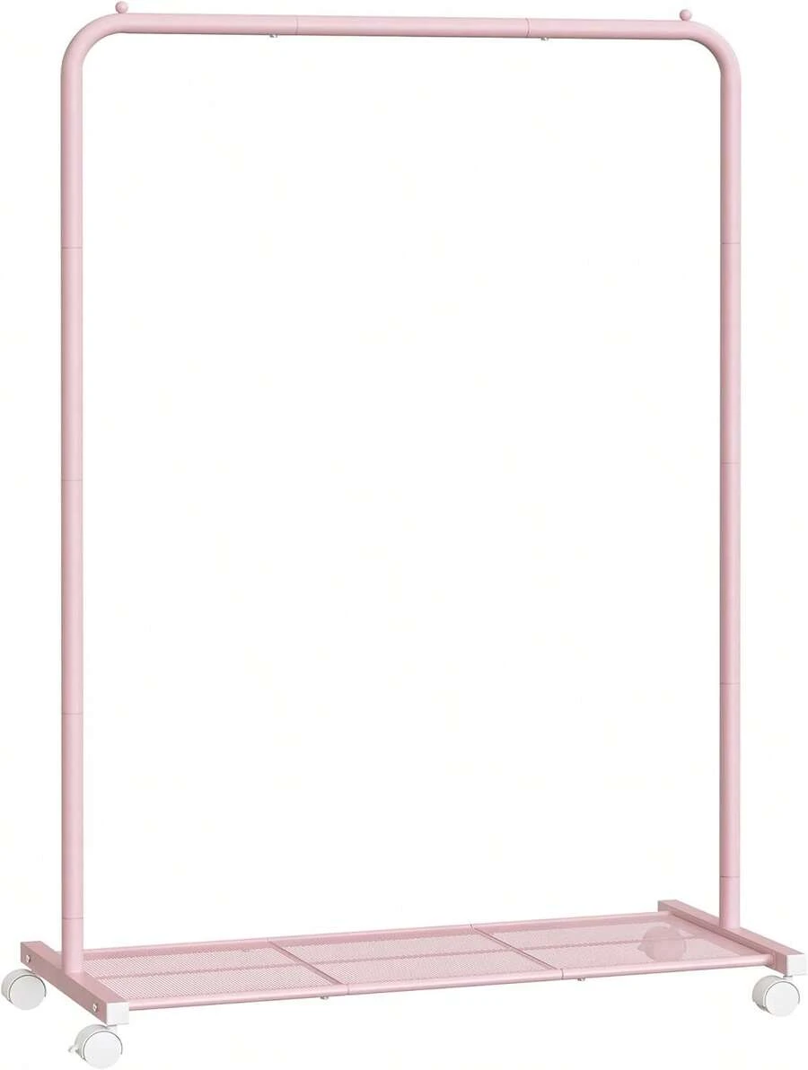 SONGMICS Clothes Rack With Wheels, 35.8 Inch Garment Rack, Clothing Rack Hanging Clothes, With Dense Mesh Storage Shelf, 110 Lb Load Capacity, 2 Brakes, Steel Frame, Pink UHSR025P01SpecialForCanada - 金色 - 查看 1