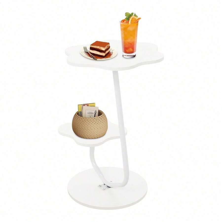 Mesa de centro color crema, mesa auxiliar de 2 niveles de 40 cm con estante, mesa auxiliar compacta para sala de estar, pequeña pieza decorativa para dormitorio, balcón y salón, estilo escandinavo moderno, ligera y estable.