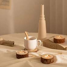 6pcs,Retro Wood-Like Tea Candlestick - Realistic Wood Grain Design, Suitable For Weddings, Birthdays, Christmas, Thanksgiving And Home Decoration. Durable Tabletop Ornament, Anti-Wood Style Candlestick, And Festive Center Decoration
