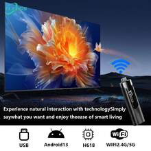 Stick de TV Android 13 M98-Y9, emparejado con H618, compatible con 8K Ultra HD, WiFi de doble banda, Bluetooth 5.0, 2GB/16GB ROM, adecuado para dispositivos de transmisión para el hogar inteligente como televisores, monitores, proyectores, etc.