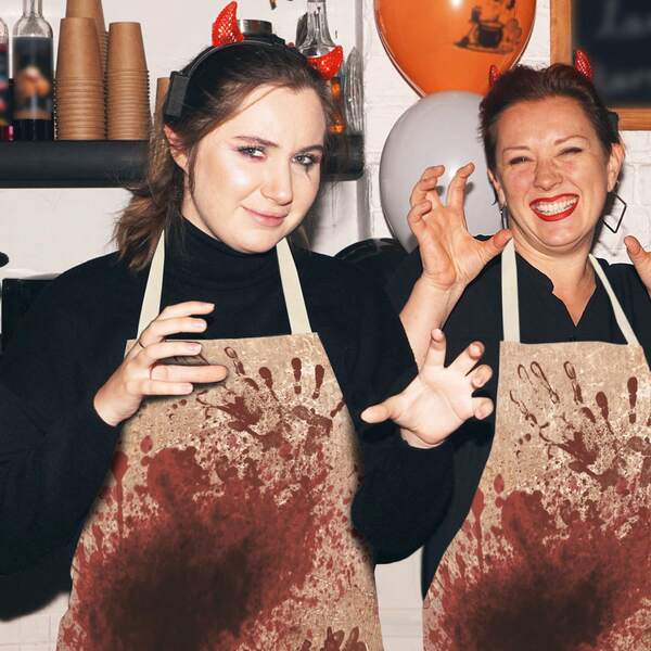 1pc Halloween Bloody Apron Butcher Costume Prop With Scary Handprint For Adult Women Men Cosplay Party Cooking