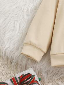 Baby Girl Christmas Gingerbread Letter Print Long Sleeve Sweatshirt And Green Snowman All-Over Print Flare Pants Set, Autumn/Winter