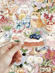 50 Peças Adesivos Florais de Jardim em Aquarela, Feitos de Material PET, Adequados para Decorar Cadernos, Capas de Telefone, Bagagens, Skates, Capacetes, Violões, etc. - Multicolorido - Visão 8