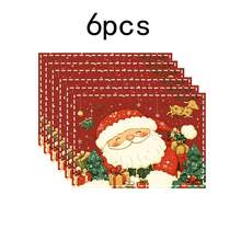1 set/1 pieza/4 piezas/6 piezas Manteles individuales con patrón de Papá Noel y regalos, manteles individuales rectangulares de poliéster lavables a máquina, protectores de mesa, manteles individuales termoaislantes, decoraciones de mesa de restaurante, suministros para fiestas, decoraciones navideñas que pueden regalarse - Multicolor - Ver 14