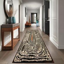 1pc 4.6'x1.6', 6'x1.8' Modern Retro Soft Imitation Cashmere Long Mat - Black & White Abstract Pattern, Easy Clean, Spring Summer Decor For Living Room, Bedroom, Dorm, Laundry, Mat For Living Room - 黑色 - 查看 1