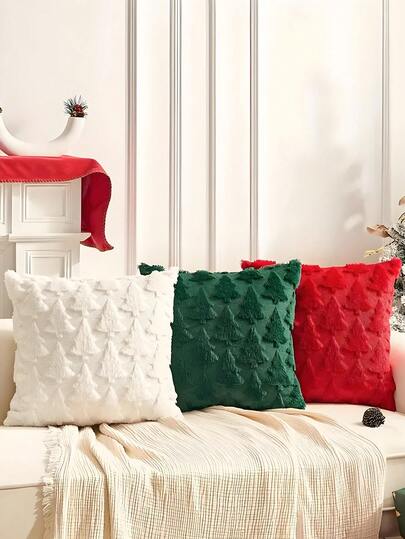 1/3pcs Christmas Throw Pillow Cover, Green, White, Red, Reusable Polyester Cushion Case For Living Room & Bedroom Decor, Zipper Closure (Pillow Core Not Included), Christmas Pillow Covers.