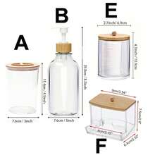 4 pièces Set de rangement transparent pour salle de bain, décoration de salle de bain d'été, rentrée scolaire. Comprend un support pour cotons-tiges, un pot pour tampons de maquillage, un gobelet pour brosse à dents et un flacon presseur. Collection pour la salle de bain, indispensable pour la maison et les voyages.