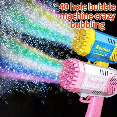 40-Hole Electric Bubble Machine Handheld Automatic Bubble Gun Portable Outdoor Party Toy With LED Light, Gift (Bubble Liquid And 4 AA Batteries Not Included, Plastic Material)