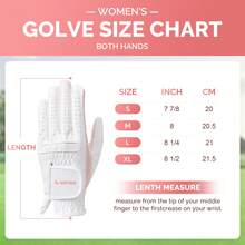 1 双女士高尔夫手套，左右手适用，白色和粉色 PU 皮革，全天候，柔软，耐用，贴身，优雅 - 白粉紅色 - 查看 13