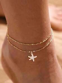 女士金脚链，14k 镀金脚链，女士防水卫星脚链套装，女士金色精致串珠脚链，可爱沙滩脚链，金色夏季时尚女士珠宝