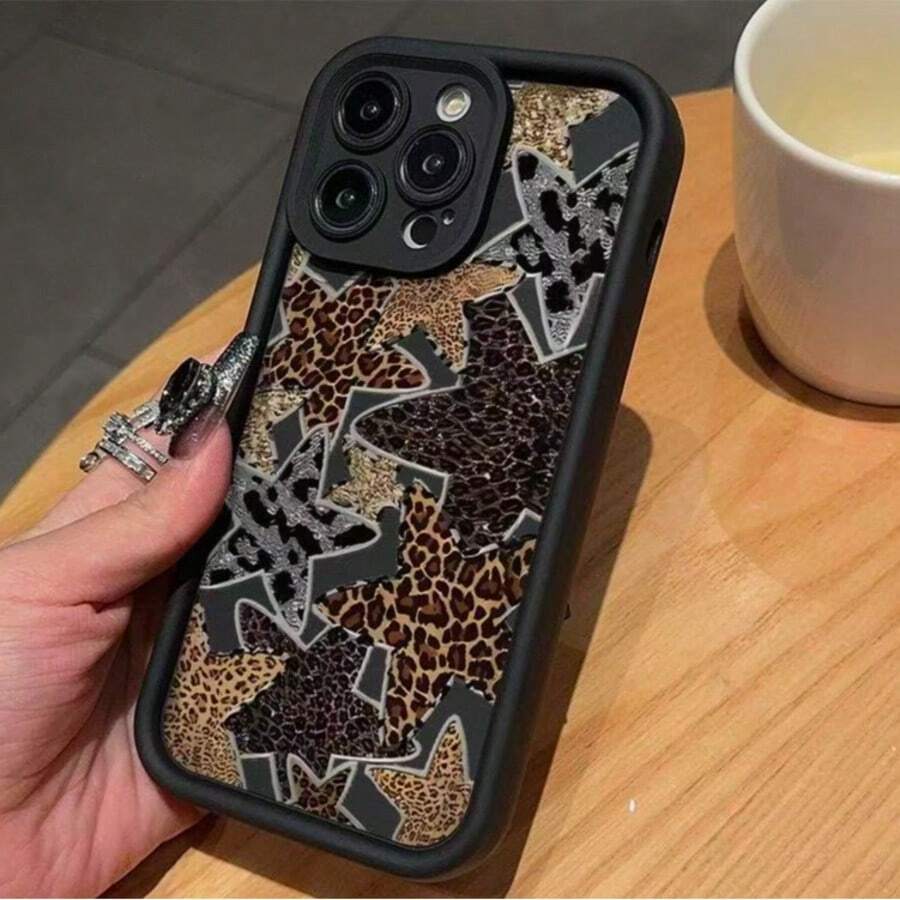 Funda para phone (1 unidad) con estampado de guepardo, leopardo vintage y estrellas, rayas verticales, de piel sintética suave y protectora, compatible con phone y S16/S16 Plus/S16 Pro/S16 Pro Max. - Multicolor 4 - Ver 1