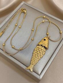 1 Pc Movable 3D Articulated Fish Necklace For Women Stainless Steel Pendant Necklace Daily Party Jewelry Christmas Gifts - Multicolor - View 8
