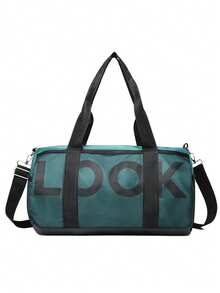 1 pieza Bolsa de viaje impermeable para mujer, bolsa deportiva, de yoga y gimnasio con estampado de letras de moda coreana, bolsa de equipaje para viajes cortos