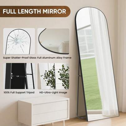 GartistGo Arched Full Length Mirror 162*52cm – Large Standing Floor Mirror With Aluminum Alloy Frame & Shatter-Resistant Tempered Glass, Wall-Mounted Or Leaning For Bedroom, Living Room, Entryway