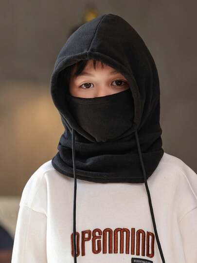 儿童羊毛保暖帽，秋冬学生骑行防风帽围巾，男女通用厚保暖头饰