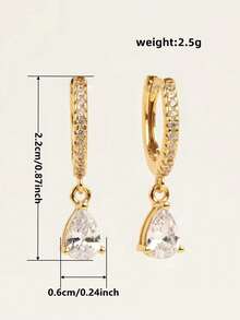 1 Đôi bông tai hình giọt nước đính đá Cubic Zirconia, thời trang dành cho tuổi teen, phù hợp cho các bạn nữ đeo hàng ngày, có thể dùng làm quà tặng hoặc trang trí. - Vàng - Xem 8