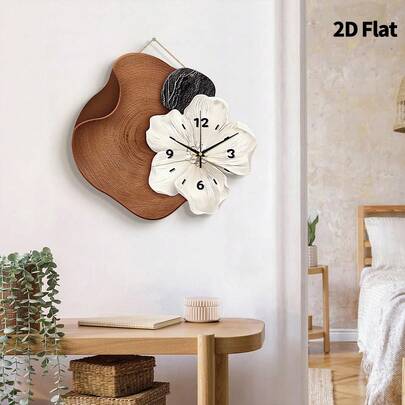 2D 平面，1 件现代简约花卉创意艺术时钟静音装饰挂钟，超静音石英机芯，无滴答声，适用于卧室装饰、餐厅客厅办公室沙发背景墙装饰、家居装饰