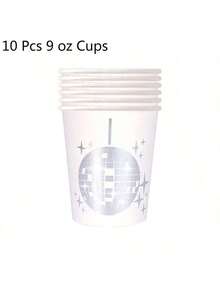 Pink Silver Disco Ball Disposable Tableware Set - 10/20Pcs Plates, 9oz Cups & Napkins For Birthday, Wedding & Dance Party Decor